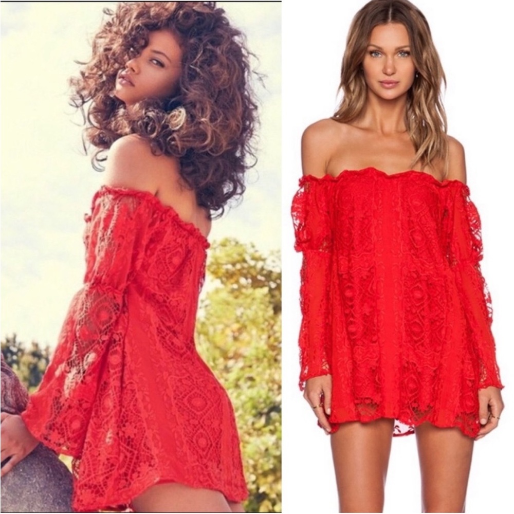 For Love And Lemons Garden Rose Hot Red Dress Small